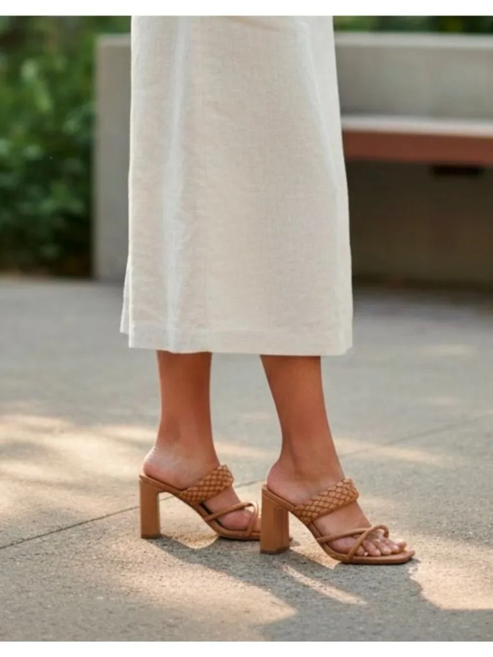 Braided Natural Block Heel Sandals With Strappy Design For Women